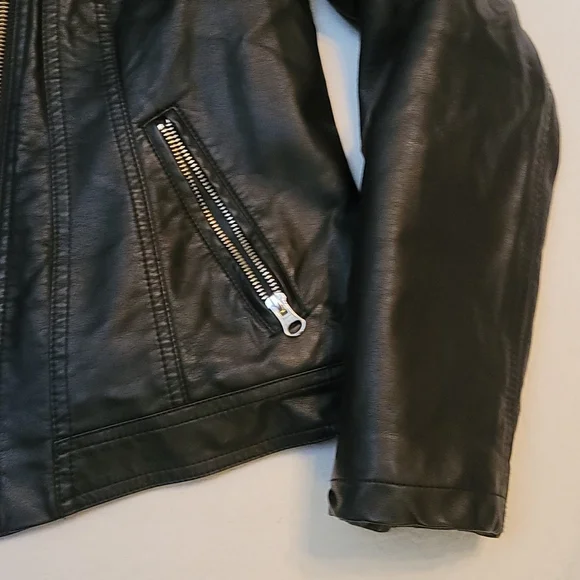 I ❤ Ronson jacket moto black faux leather and sherpa neckline silver zippers - Picture 3 of 12